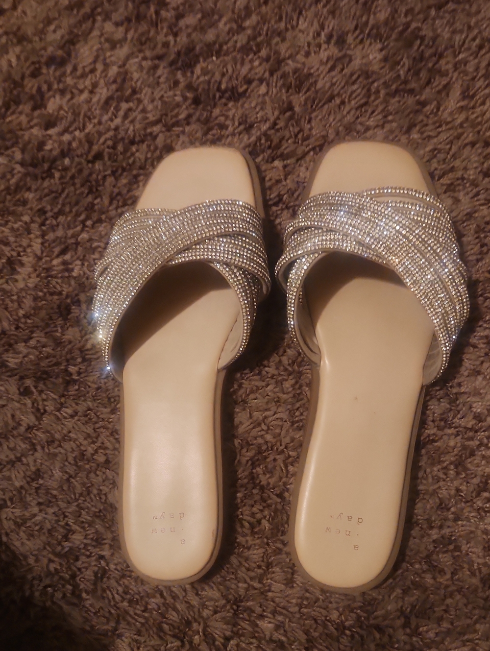 Target Rhinestone Crossover Slide Sandals in Cream
